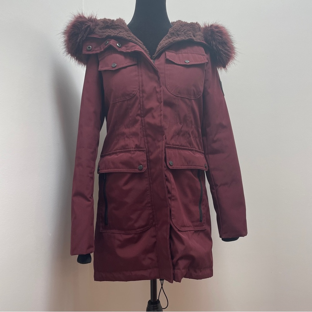 Vince Camuto- Burgundy Long Sleeve Mid Length Hooded Winter Jacket Size XS